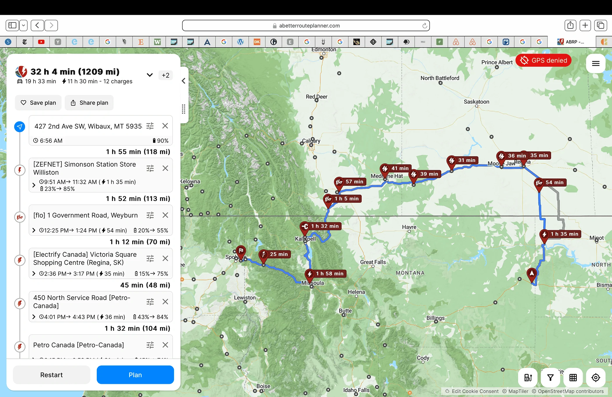 Rivian R1T R1S Should I get ABRP Premium? Screenshot ABRP from Wibaux MT to Spokane WA 2024-05-22