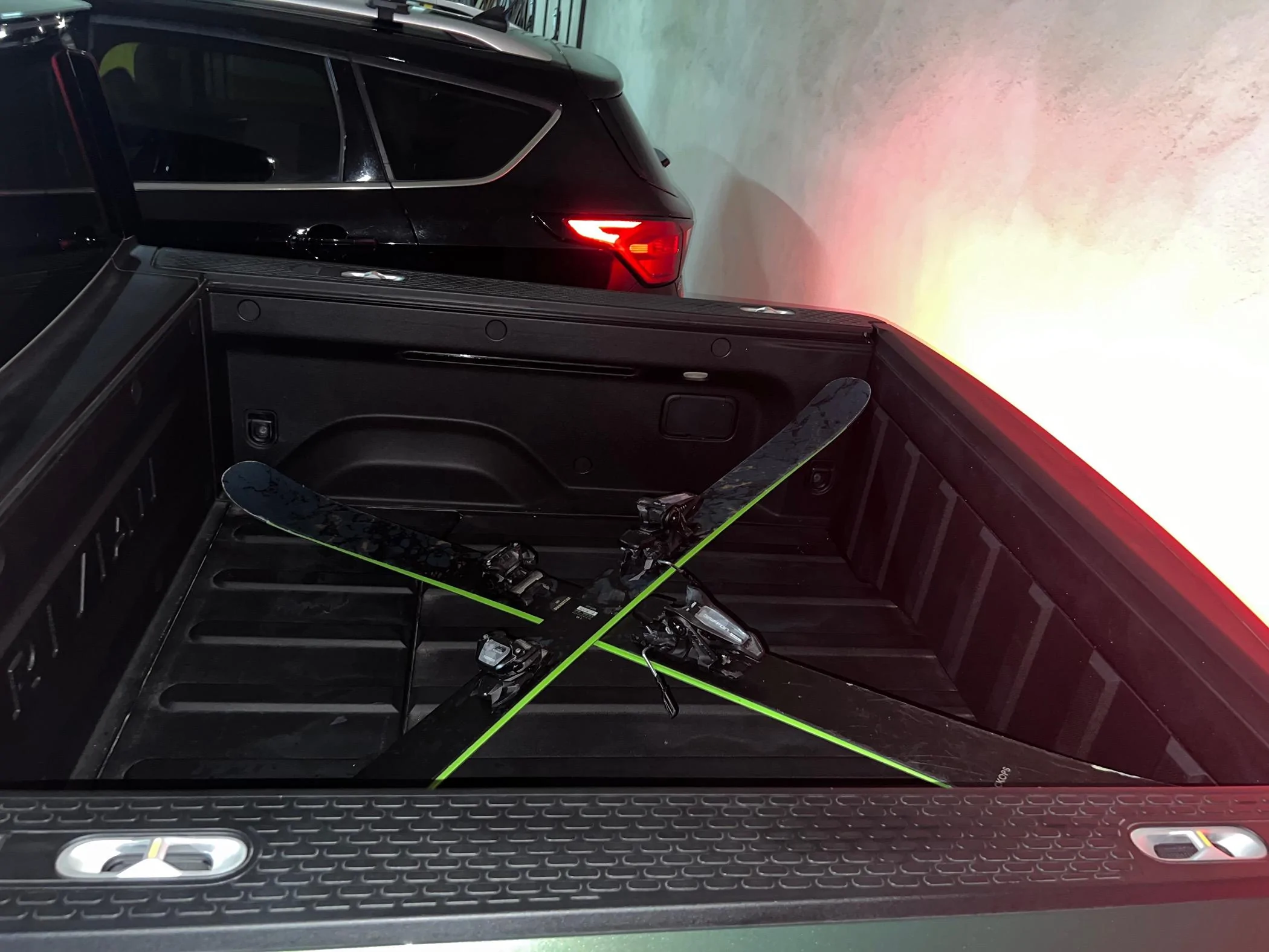 Rivian R1T R1S Skis fit in bed IMG_4890