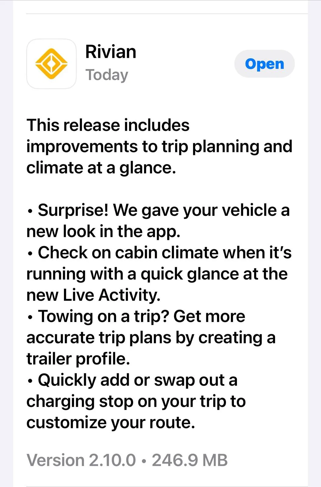 Rivian R1T R1S iOS app v2.10.0 just dropped IMG_6367