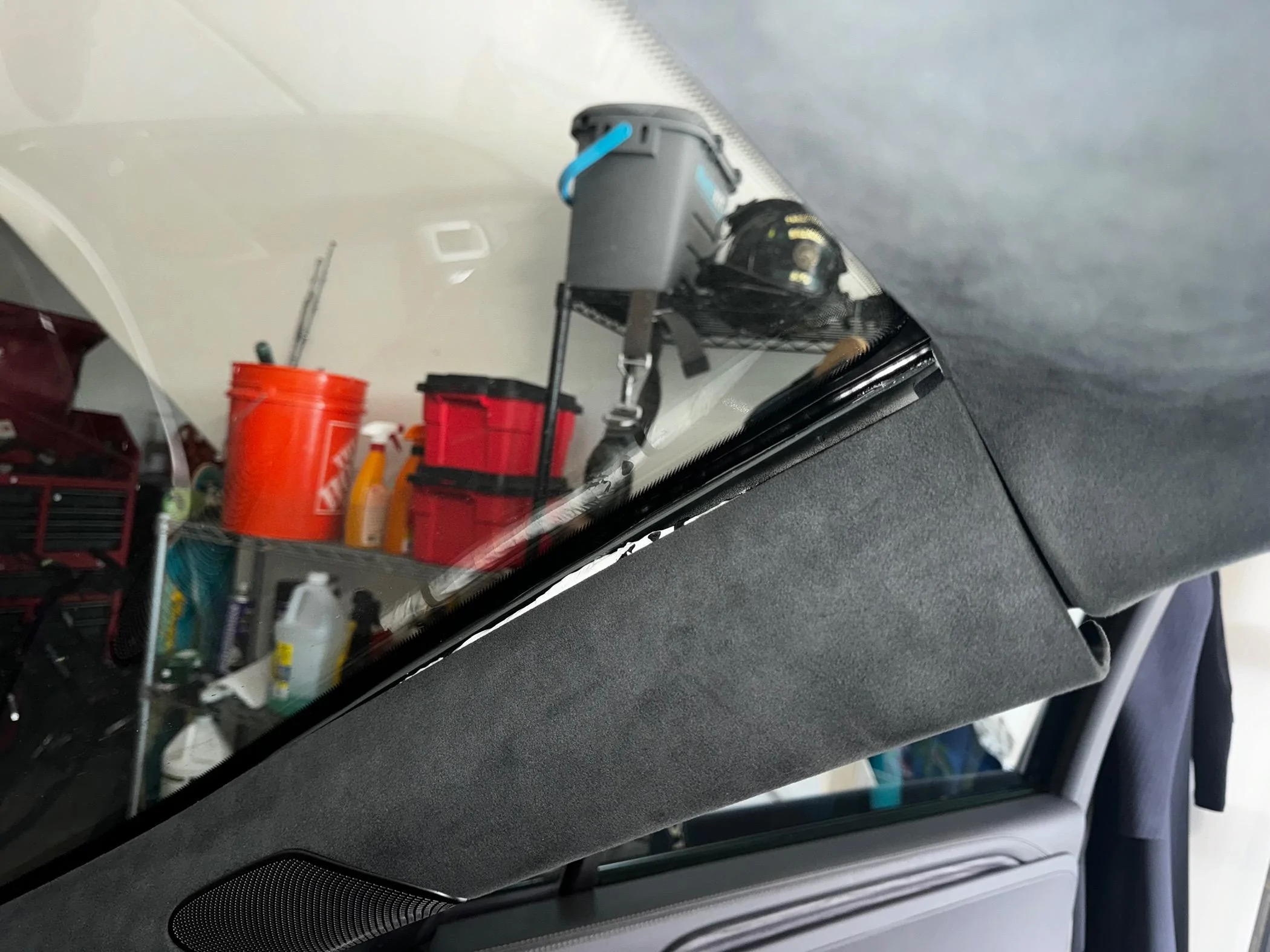 Rivian R1T R1S A Pillar interior covering has popped loose. IMG_2184