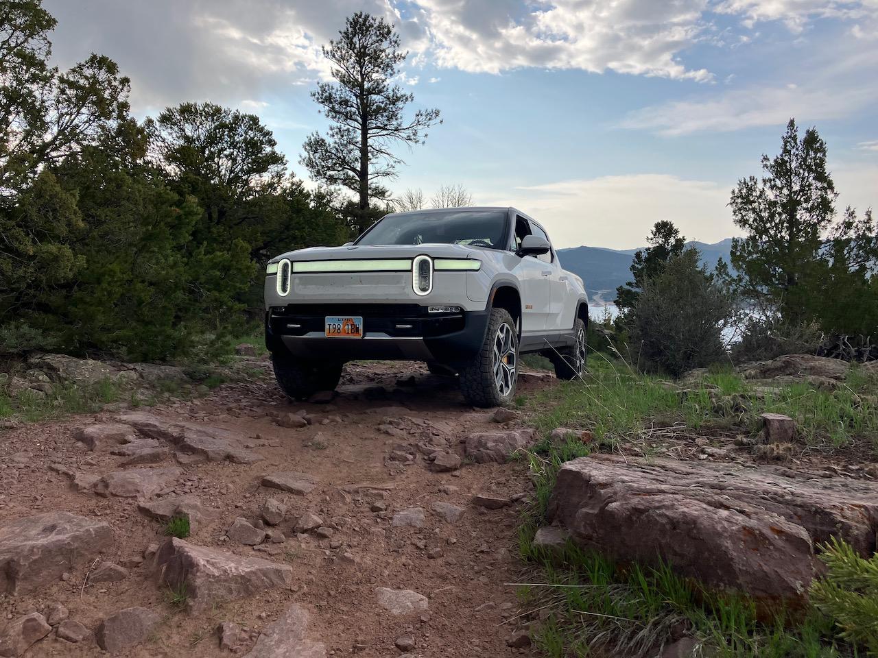 Rivian R1T R1S Off roading with 22s? above the dam - 1