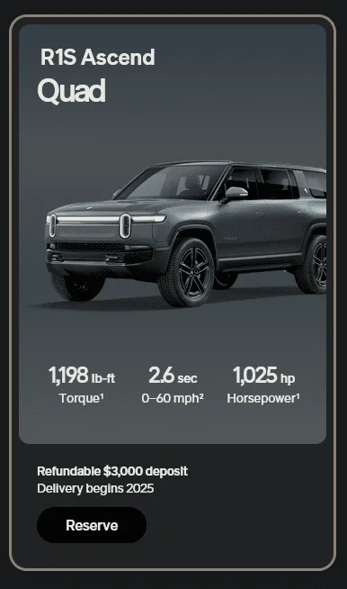 Rivian R1T R1S ? 2025 R1S Ascend: You can now choose SLATE SKY + WALNUT WOOD interior! ? New Quad