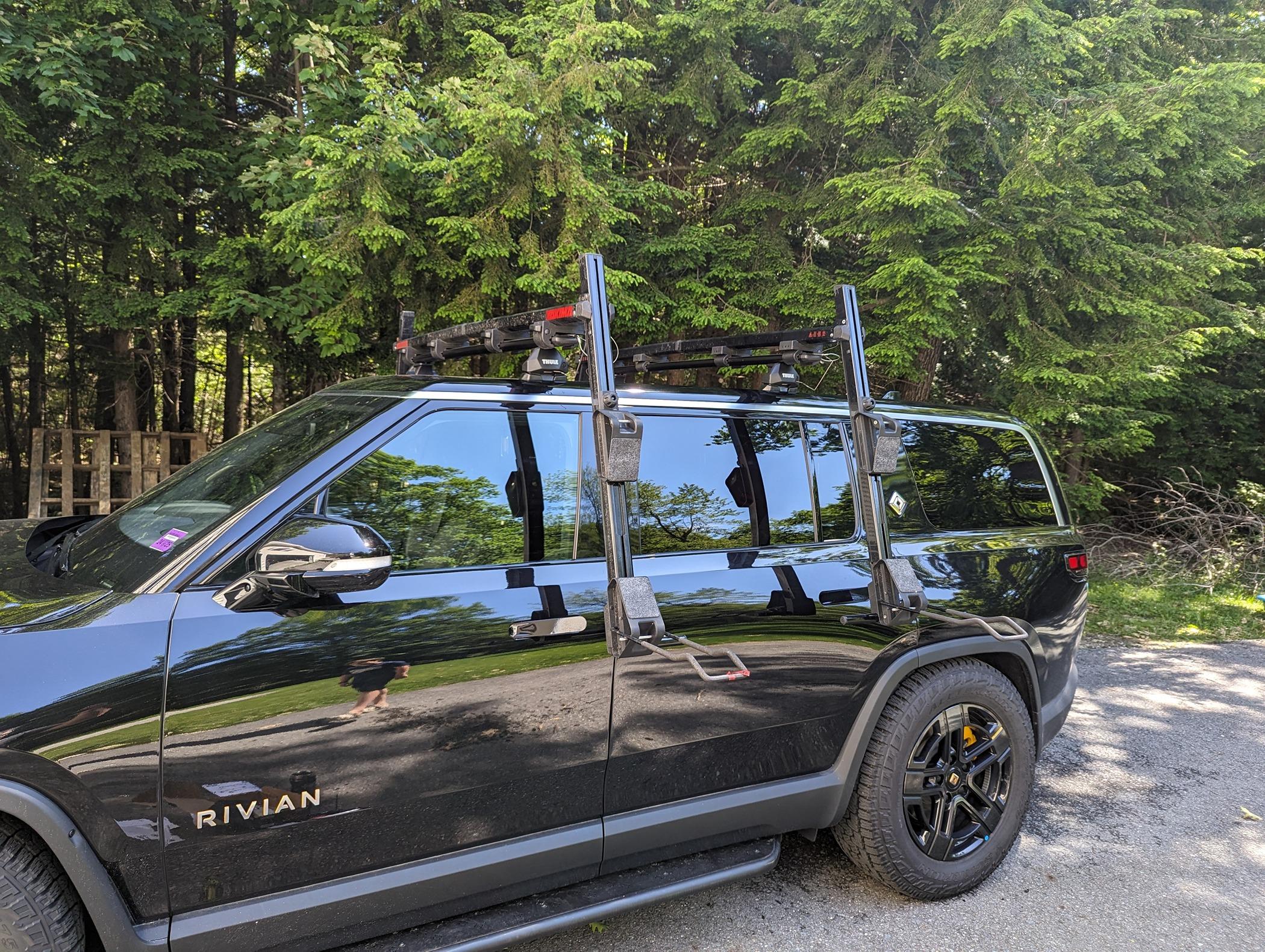 Rivian R1T R1S Dual Yakima ShowDown (Kayak And SUP Mount) on Thule Evo Rack on R1S 1000149364