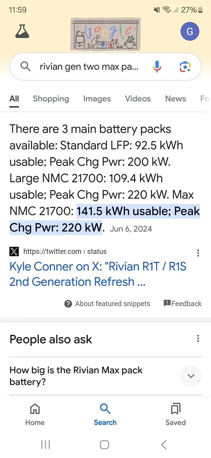 Rivian R1T R1S Battery Pack Sizes: How did the efficiency between the Gen 1 and Gen 2 change so much? Screenshot_20240616_115922_Googl