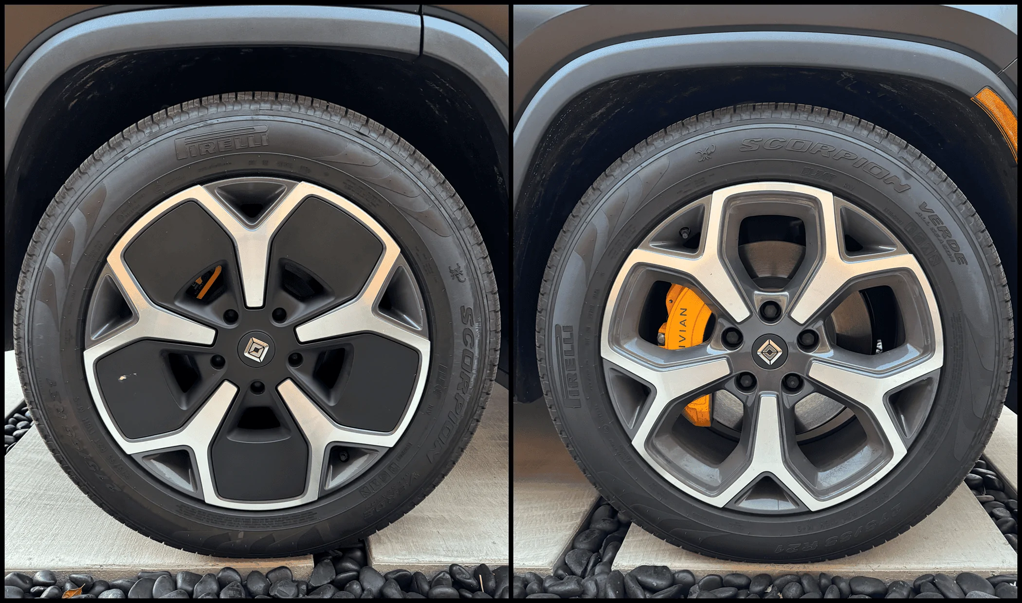 Rivian R1T R1S 3D Printed 21" Center Caps rivian_aero_wheel_before_after