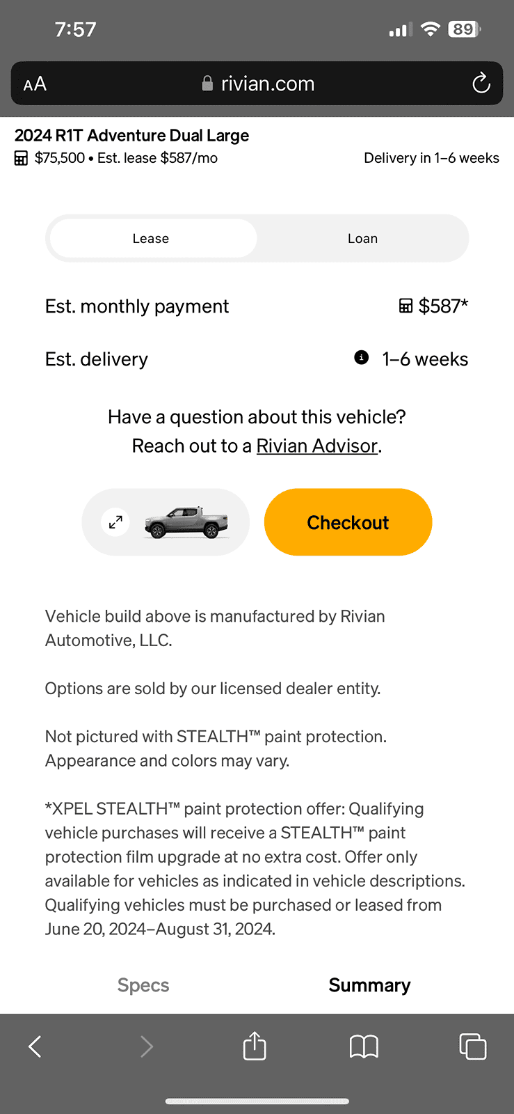Rivian R1T R1S Stealth PPF upgrade at no extra cost offer IMG_3555