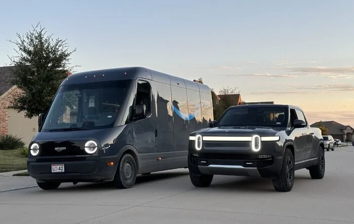 Just a few Rivians… my R1T + Amazon truck