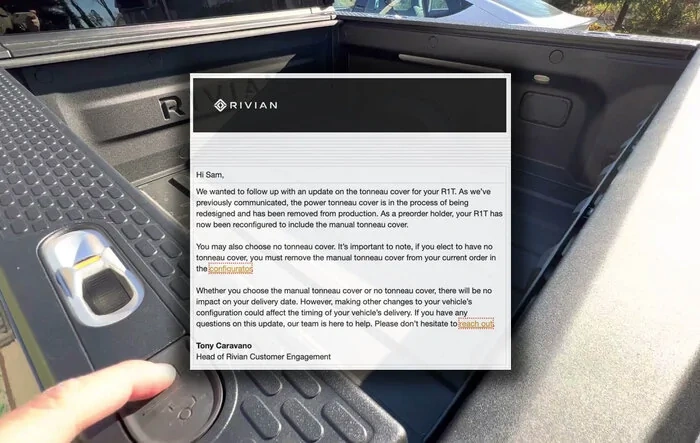 Rivian Email: Update on the Tonneau Cover for Your R1T