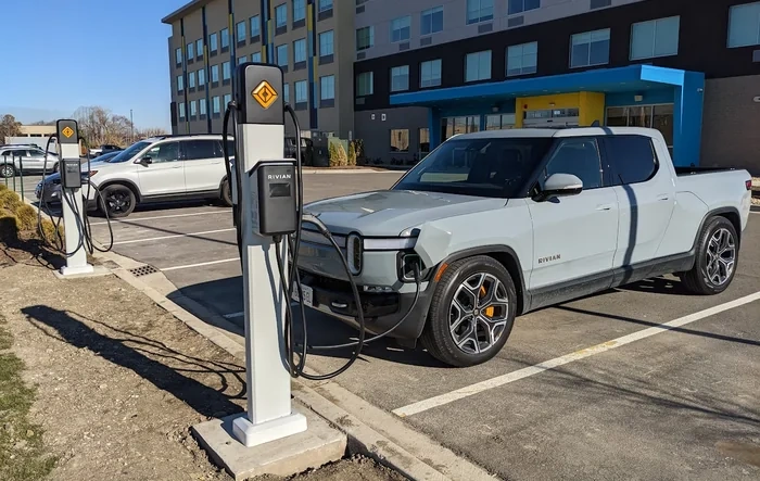 4 new Rivian Waypoint Chargers installed in Naperville IL @ Tru by Hilton