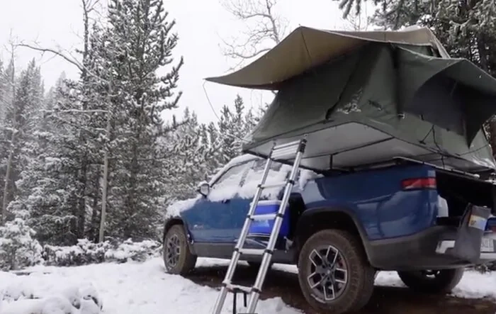 Rivian R1T CAMP MODE experienced on Weston Pass in Colorado snow