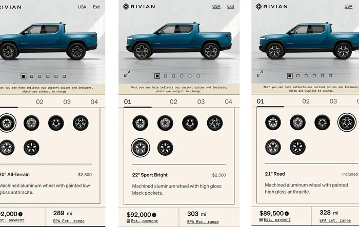Rivian configurator showing new EPA range estimates and removal of nearly all  Adventure Gear options