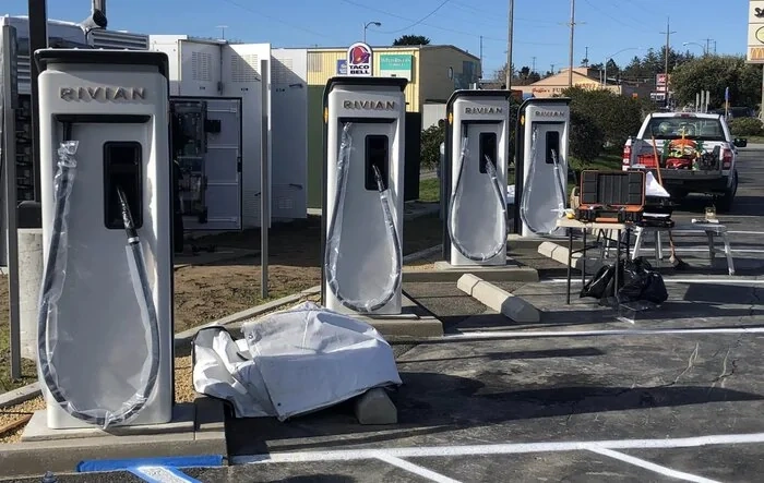RAN Rivian charging stations currently being installed in Crescent City, CA