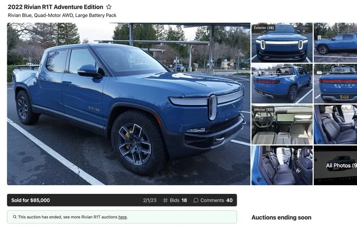 Current R1T and R1S resale value - sold today on Cars and Bids for $85K and $93K