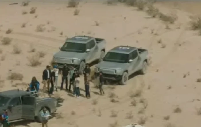 Blue Origin uses two Rivian R1T Trucks for capsule recovery