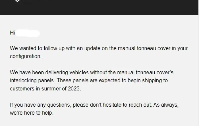 Manual Tonneau Cover Update From Rivian 4/10/23 -- Shipping Summer 2023