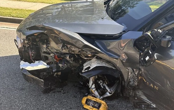 An idiot hit us in “ Small overlap front collision”  and I assume totaled my R1T [Updated with pic of damage to other truck ?]