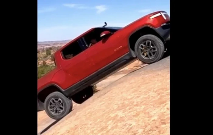 R1T climbs Fins n Things in Moab