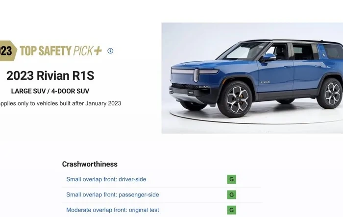 2023 Rivian R1S Receives IIHS Top Safety Pick+ (built after Jan 2023)