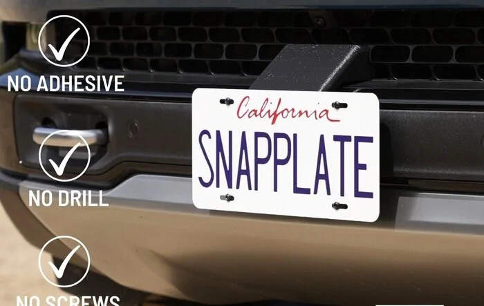 No-Drill, No-Adhesives, Front License Plate Mounts - SnapPlate for Rivian R1T & R1S - Gen 2 Height and Grille Depth Adjustable