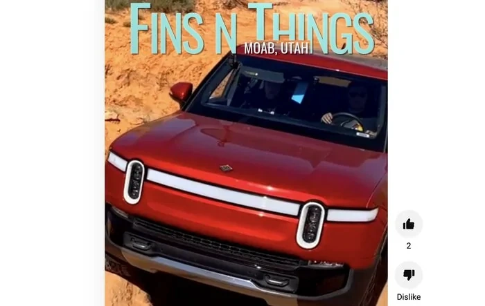 Rivian and Gladiator taking the same step at Fins N Things Moab