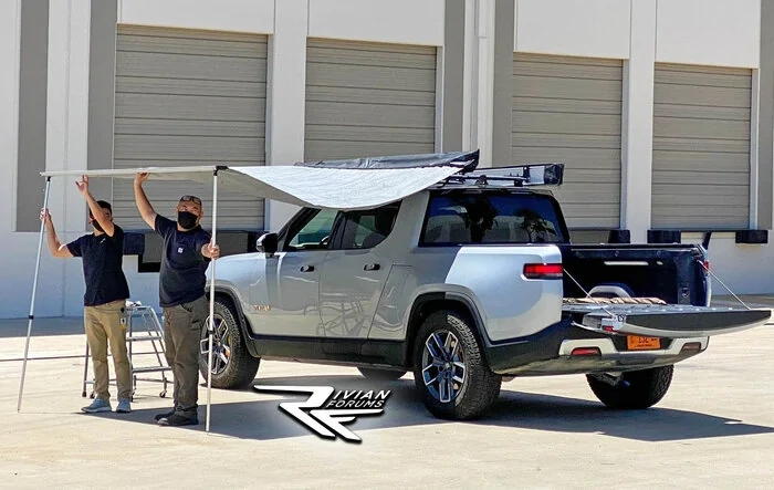 Rivian R1T spotted at Irvine HQ testing awning