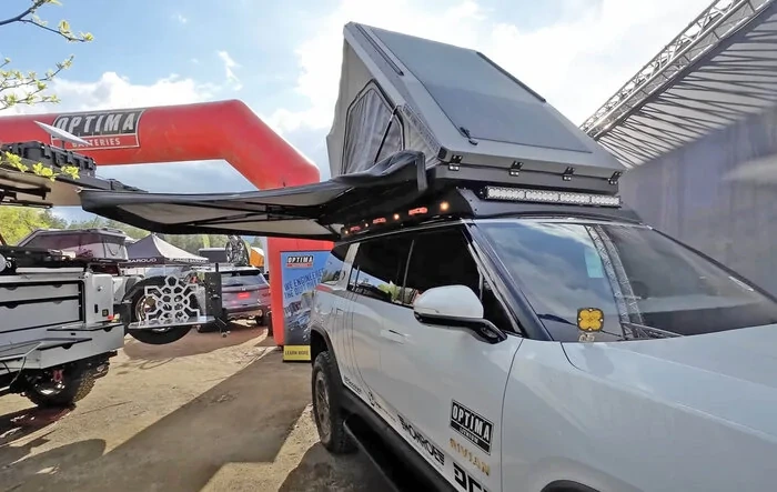 Aftermarket Racks, Tents, RTT for Rivian R1S / R1T by Range Industries, Spider, DCE / Weistec, Ruff Rax (@ Overland Expo 2023)