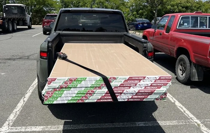 Drywall sheets?  No problem.  R1T can fit a bunch of 4x8 material with ease.