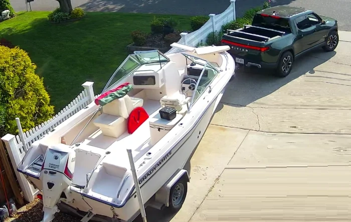 First Tow to the Ramp...... R1T towing 20' Grady White Boat