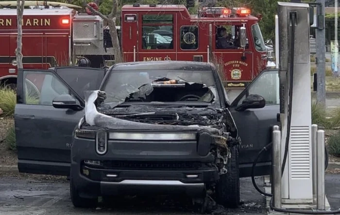 Electrify America burns a Rivian down