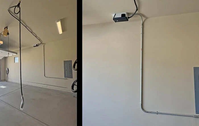 Ceiling mounted Rivian wall charger with drop down cord