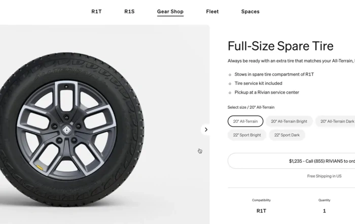 Full Size spare tire and wheel now available in Rivian Gear Shop!