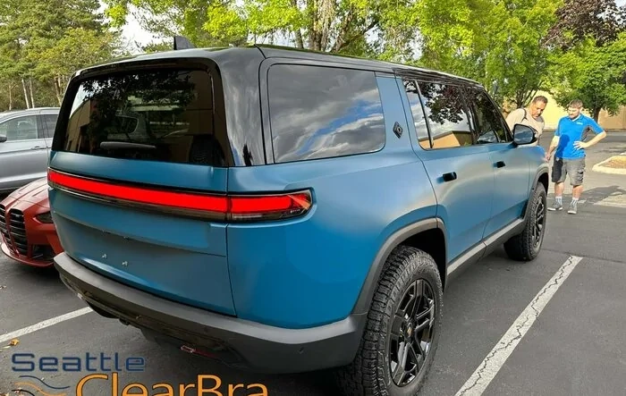 Rivian Blue R1S Satin Matte Xpel STEALTH Chrome Delete Ceramic Coat Window Tint