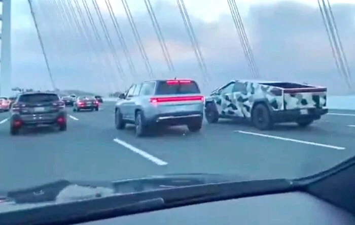 Spotted: Cybertruck vs. Rivian R1 size comparisons