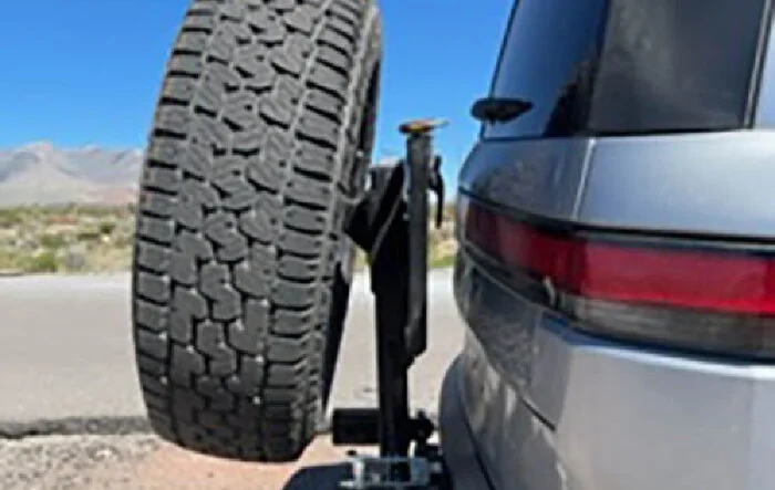 Rigid Armor hitch spare tire carrier for R1S -- installed photos & review