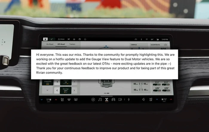 Update: Rivian adding Gauge View feature to Dual Motor Rivians (per VP of Software)