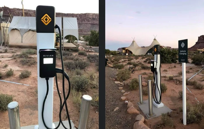 Rivian waypoint chargers spotted!! Located at Under Canvas (Moab)