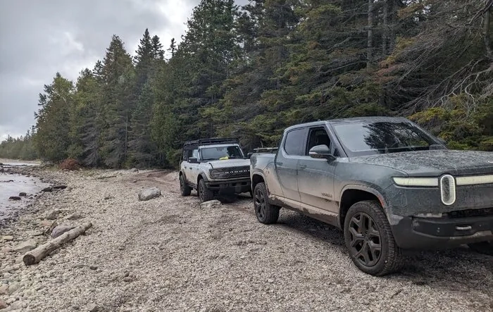 Off-roading on Drummond Island, Michigan with R1T + Bronco
