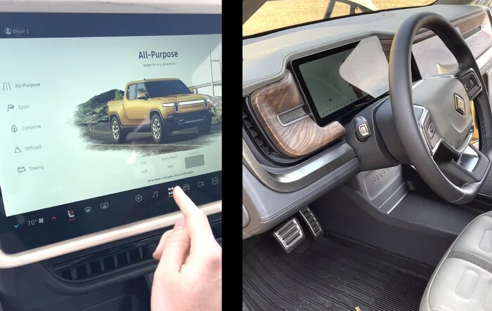Videos: Rivian infotainment touchscreen display response & Forest Edge Interior