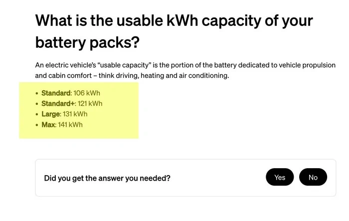 All 4 Rivian battery packs usable kWh capacity posted (Standard vs Standard+ vs Large vs Max)