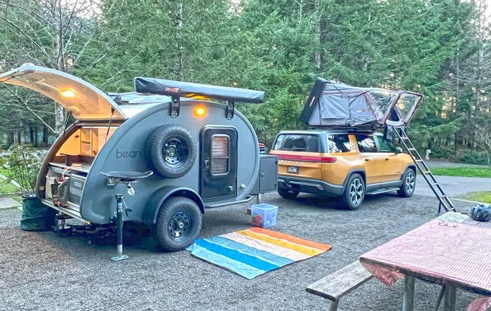 Towing a Teardrop Trailer with an R1S Quad (+ roof top tent RTT) -- Efficiency Log