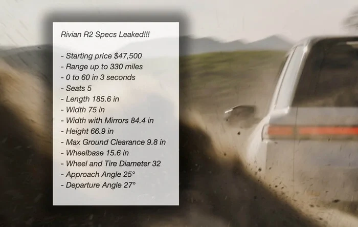 R2 Price, Specs, Dimensions leaked!! $47500, 0-60 3 sec, 330 miles range