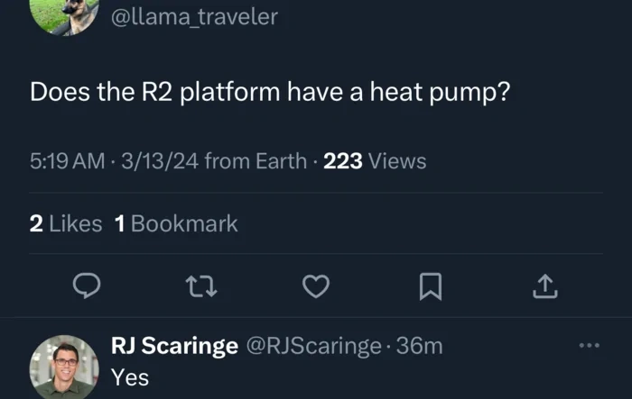 R2 / R3 has heat pump (confirmed by RJ)