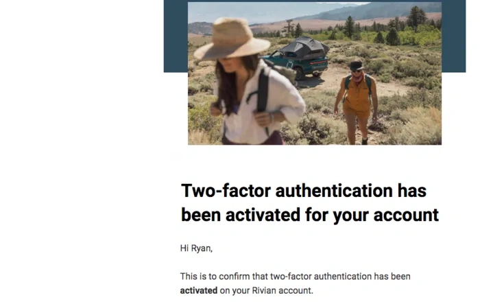 Rivian Account 2FA security now available
