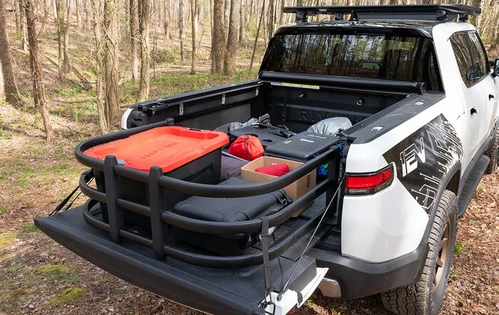 New "Bolt-in" Flip-out Bed Extender for Rivian R1T -- NO Drilling, NO Screws into bedliner...pure BOLT ON! EV Sportline