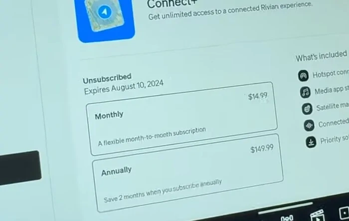 Rivian Connect+ pricing = $14.99 monthly / $149.99 annually