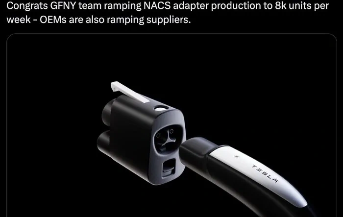 Good news for NACS adapter shipments. Tesla ramps up production to 8K units per week