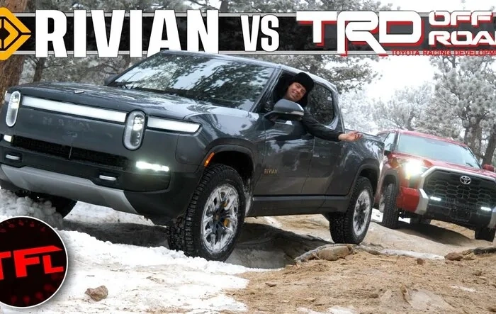 TFL takes the R1T off road in the snow.  Rivian R1T vs. Toyota Tundra TRD