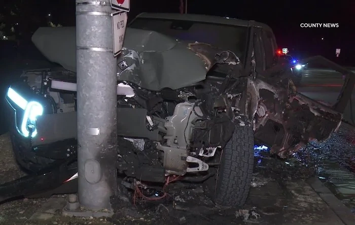 Another R1T crash, this one even worse. Bursts into flames @ Irvine