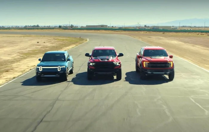 Hagerty - Pickup Race! Rivian R1T vs Ram TRX vs Raptor vs Syclone