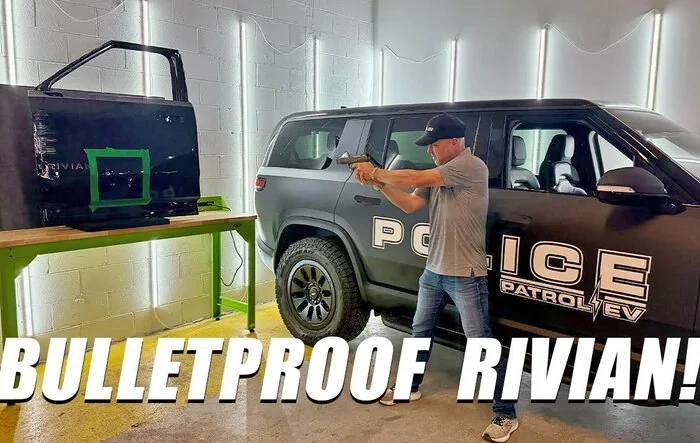 Bulletproof package testing on Rivian R1S! 🔫🔫🔫